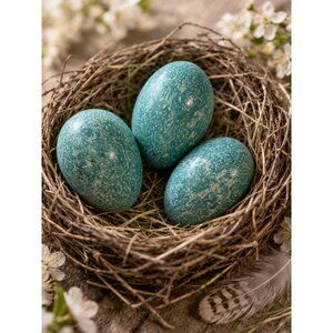 Robin Egg Blue Speckled Decorative Eggs Set Of 3 Easter Bowl Fillers 1.75"